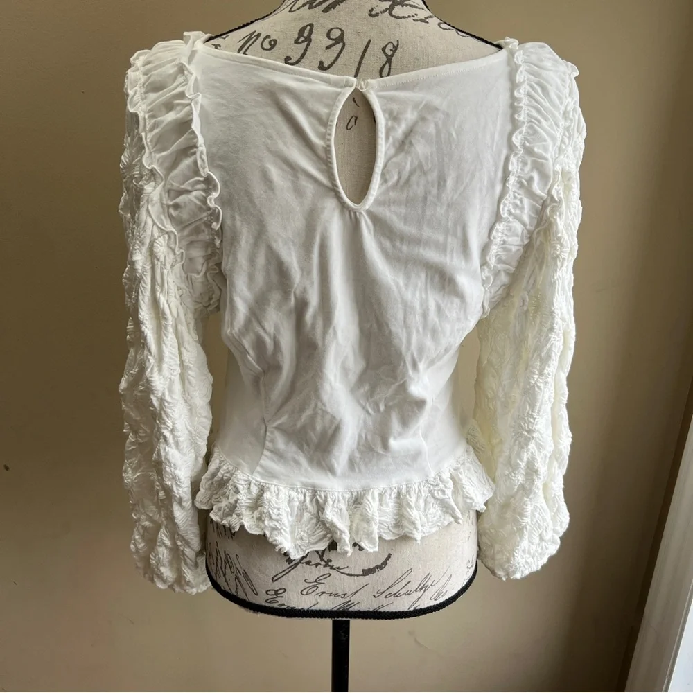 NWT Free People Oliva Contrast Stitch Knit Top Optic White Sz L